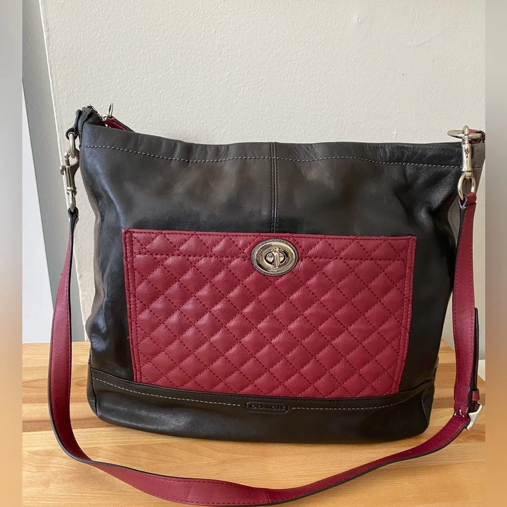 Coach Black and Burgundy Quilted Shoulder Bag - Picture 2 of 10